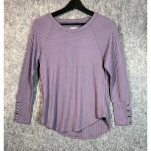 Chaser Womens Waffle Knit Lilac Purple Long Sleeve Thermal Top Button Cuff Small